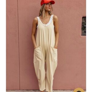 Free People pale yellow Sleeveless Scoop-Neck Utility Jumpsuit